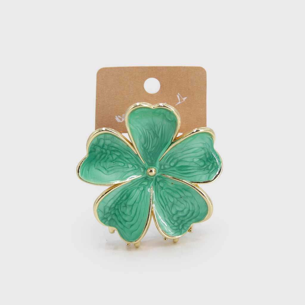 Hair Clip Flor Trebol Esmaltada